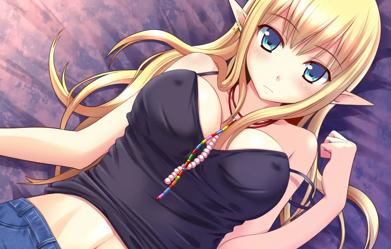 Фото обои girl, sexy, cleavage, blouse, erect nipples, long hair, boobs, anime