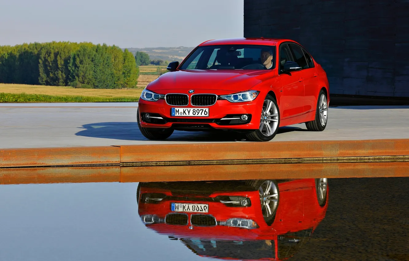 Фото обои Красный, Отражение, Авто, BMW, Бумер, Седан, Sport, Sedan