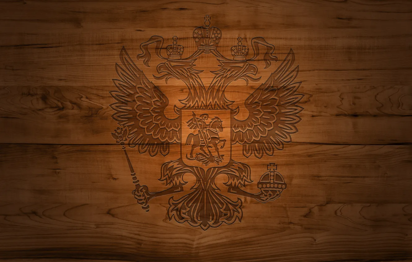 Фото обои дерево, герб, россия, двуглавый орел