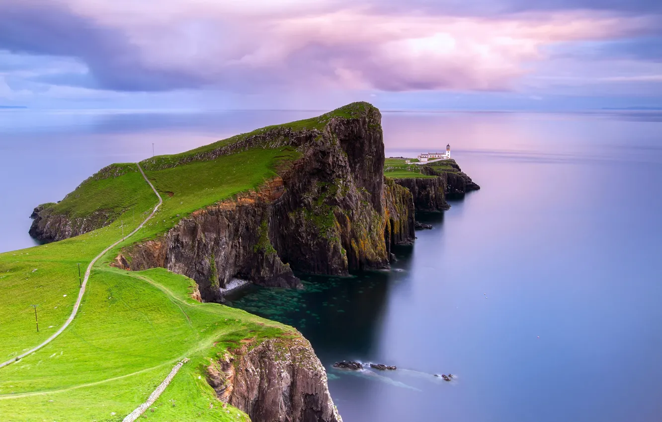 Фото обои маяк, Шотландия, на краю, остров Скай, Neist point, архипелаг Внутренние Гебриды