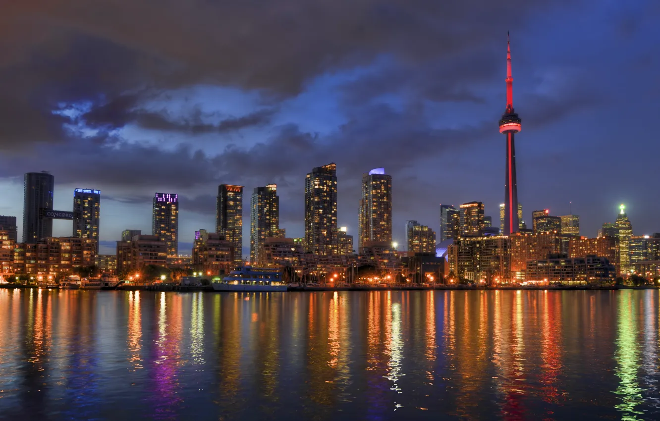 Фото обои lights, огни, отражение, Канада, Торонто, Canada, Toronto, reflection