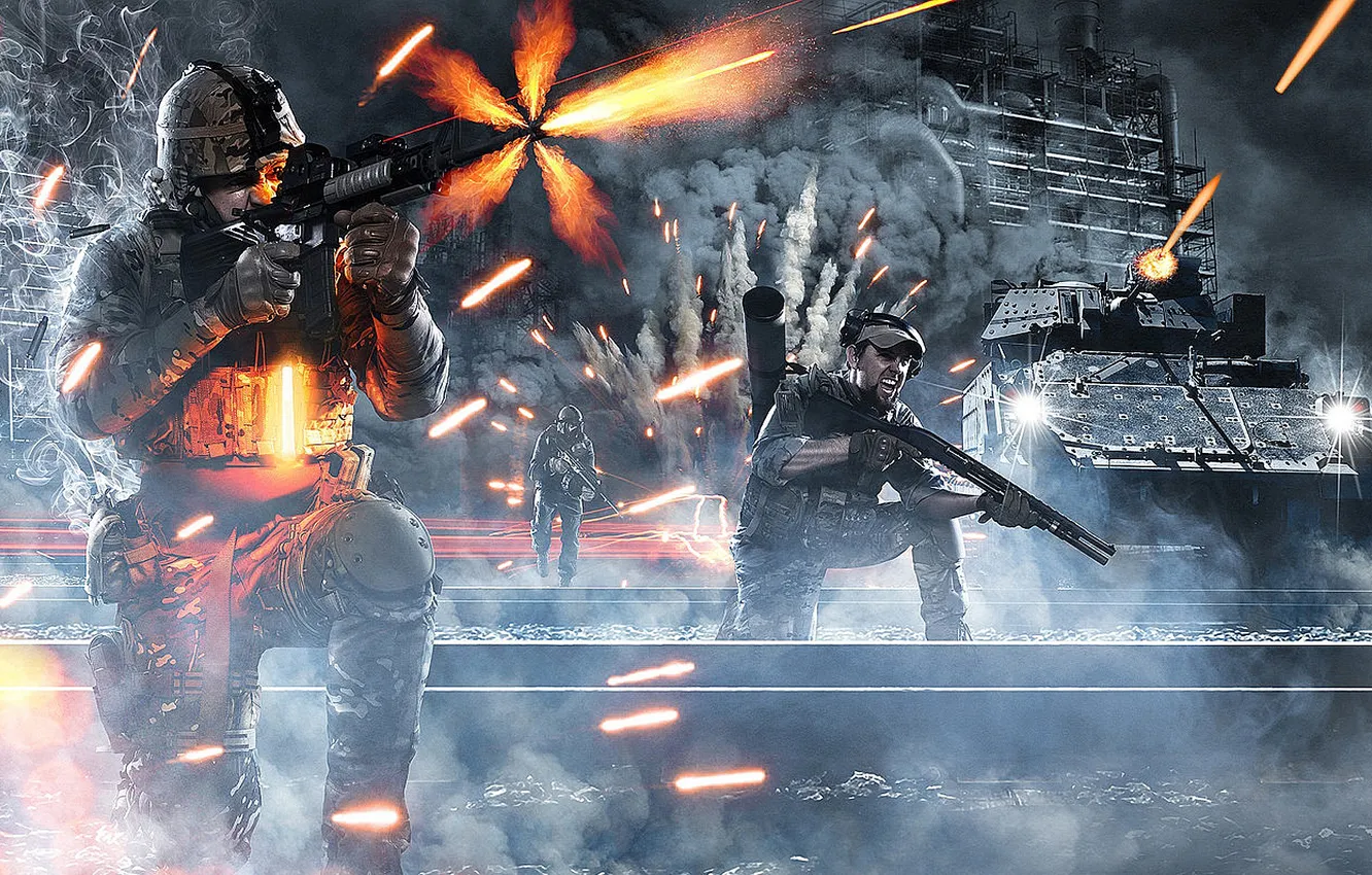 Фото обои взрыв, война, здание, солдаты, танк, war, Battlefield 3, Поле Битвы 3
