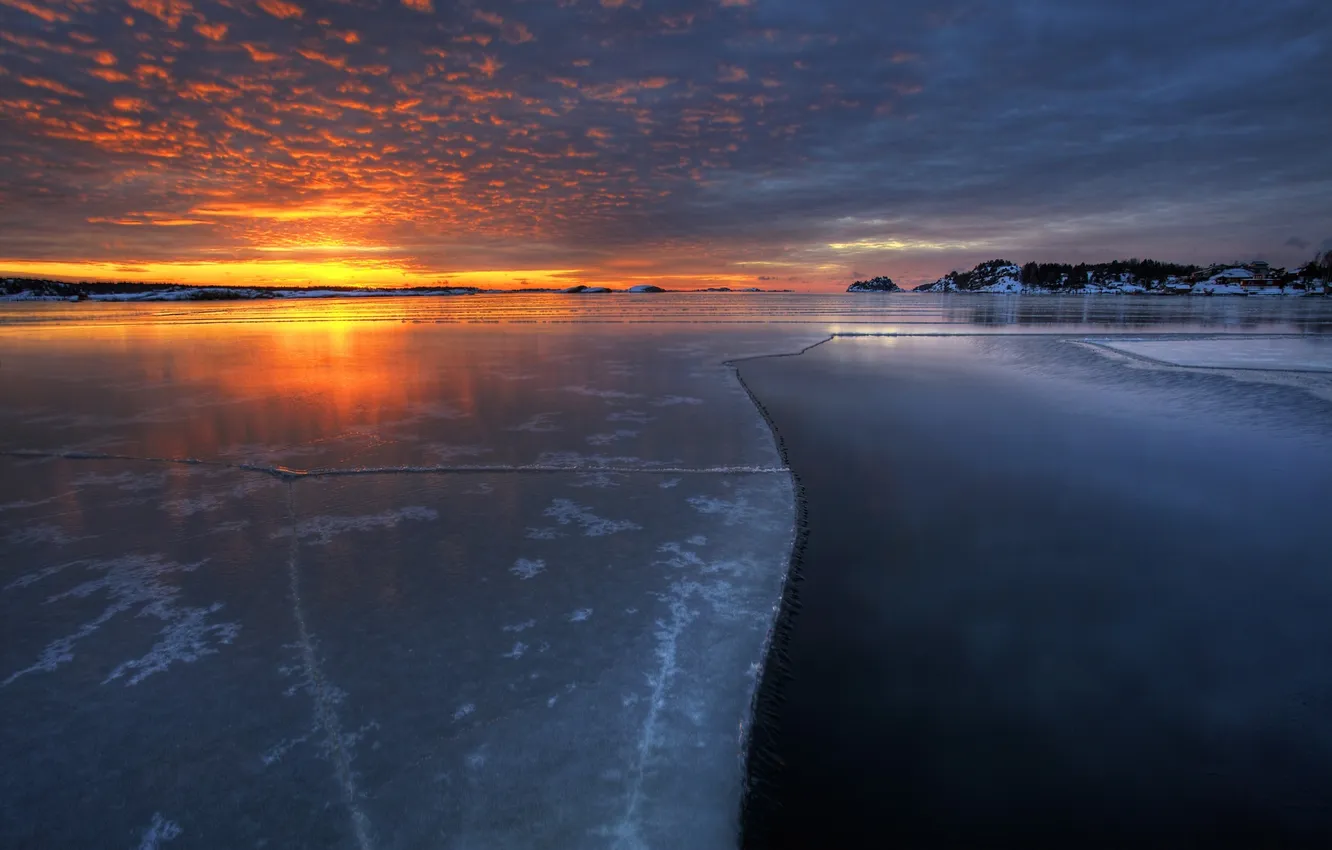 Фото обои лед, зима, закат, природа, озеро