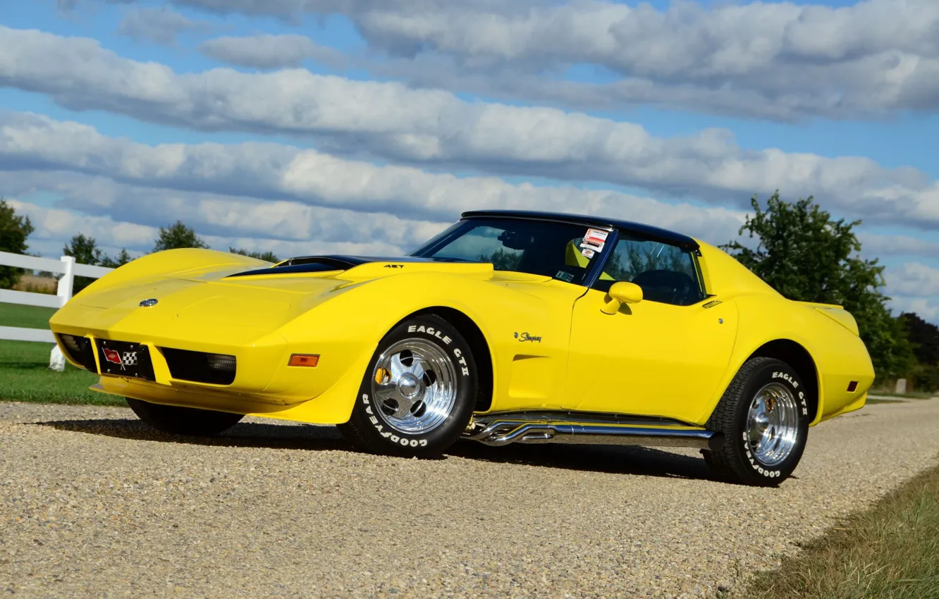 Фото обои Corvette, Chevrolet, Clouds, Sky, Yellow, 427, Stingray