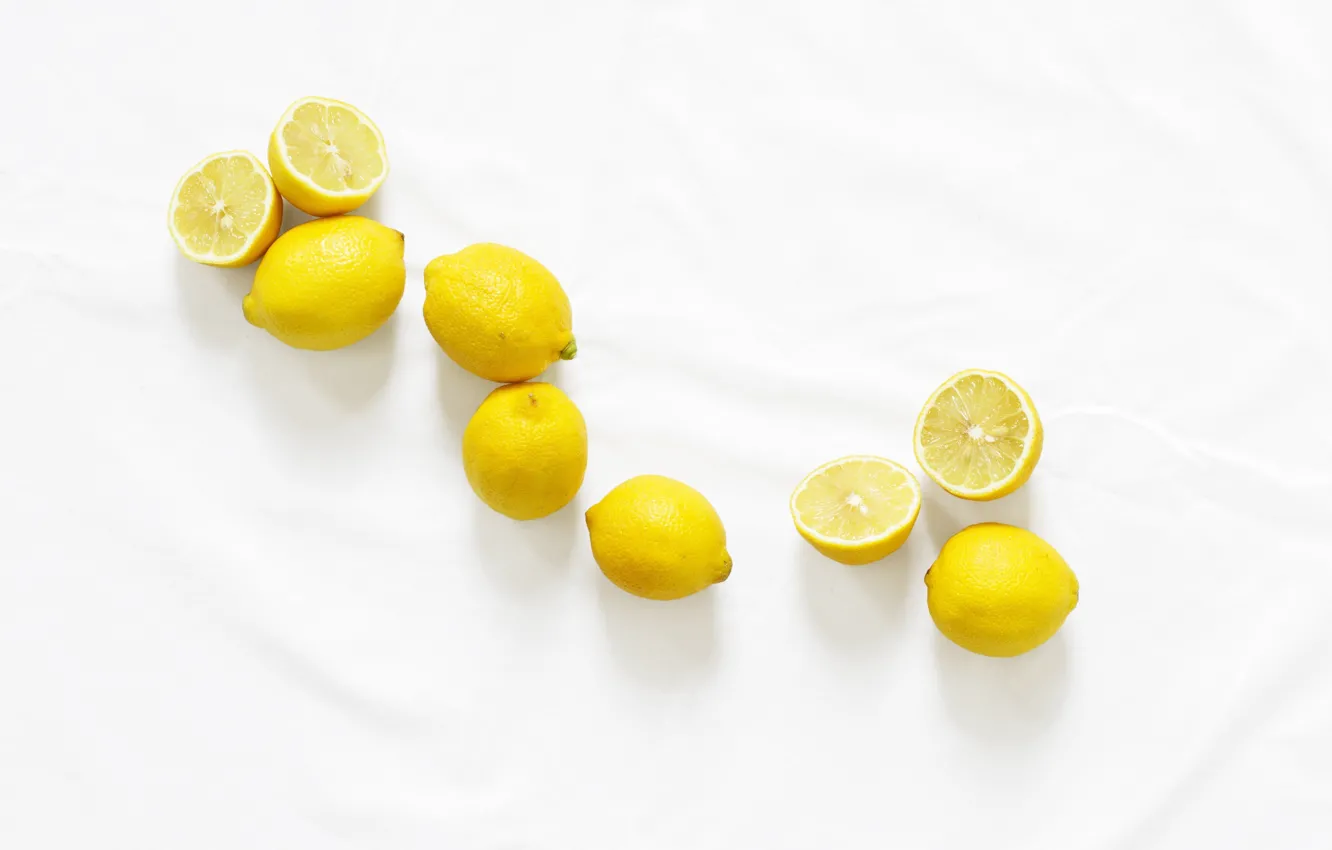 Фото обои белый фон, лимоны, цитрусовые, lemons, white background, citrus fruits