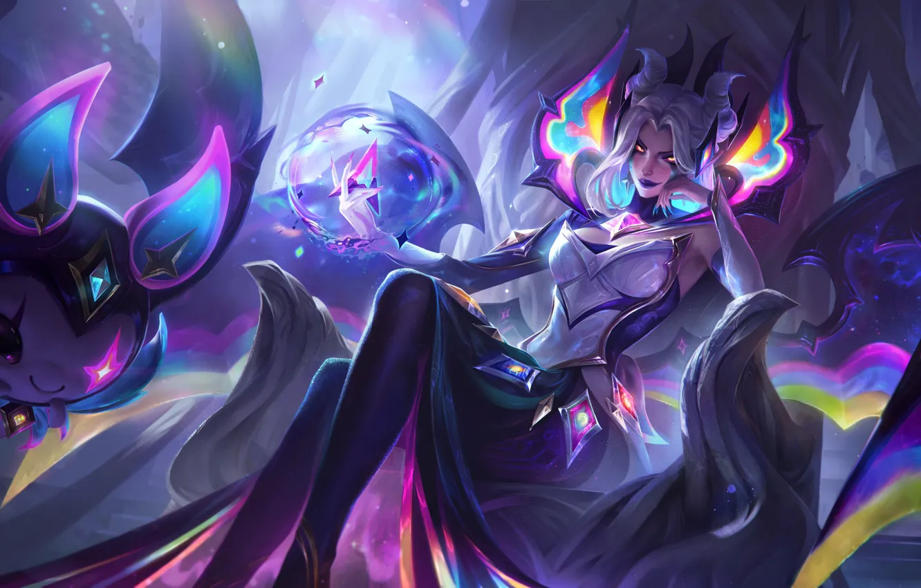 Фото обои Взгляд, Костюм, Крылья, Ножки, Арт, Splash, League of Legends, LoL