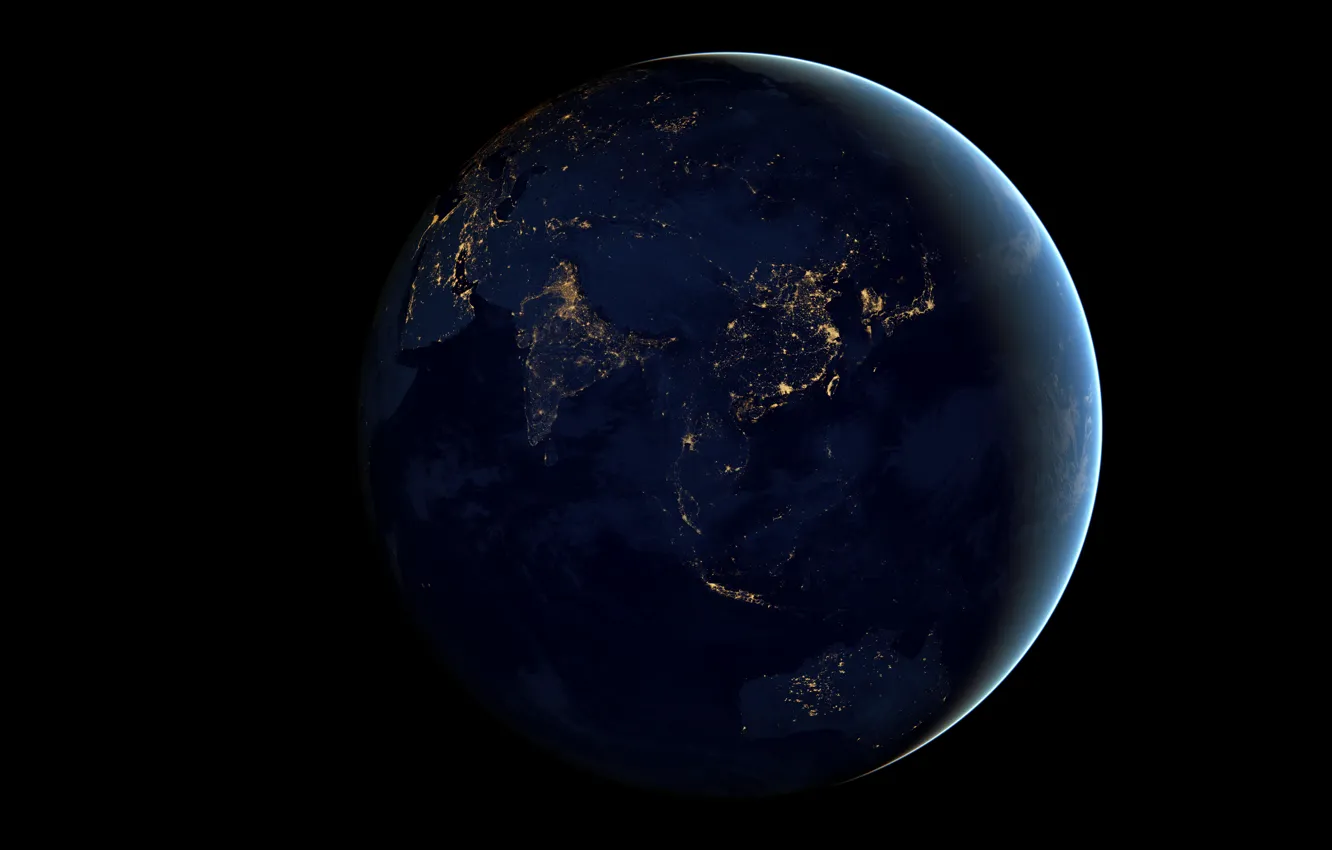 Фото обои космос, ночь, огни, земля, планета