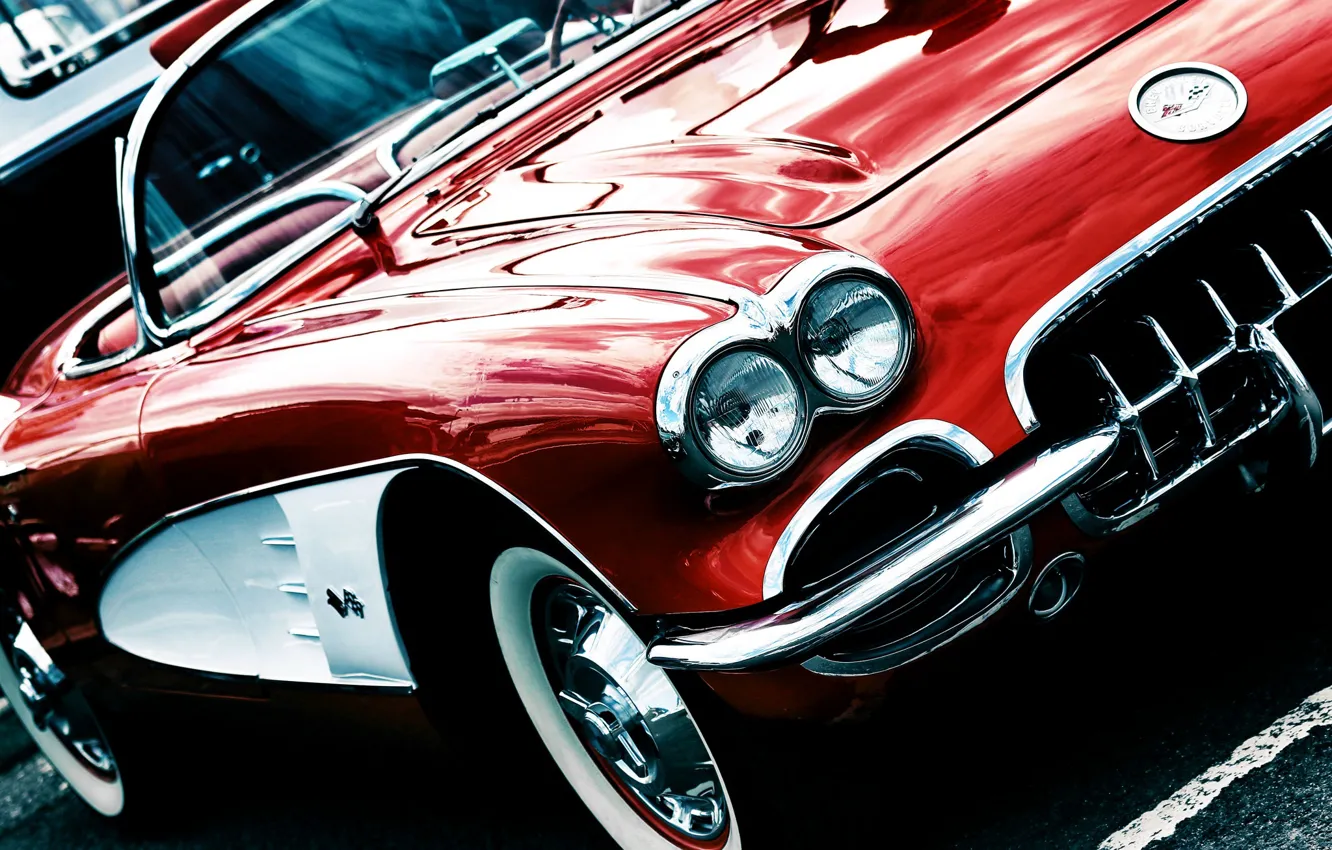 Фото обои красный, Corvette, кабриолет, 1959 Chevrolet Corvette C1