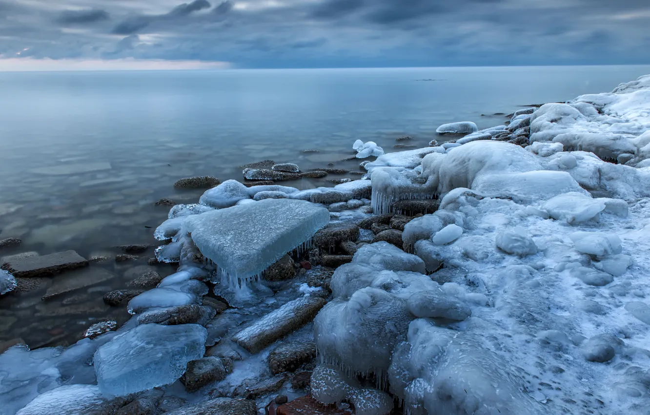 Фото обои лед, зима, вода, озеро, камни, Канада, Онтарио