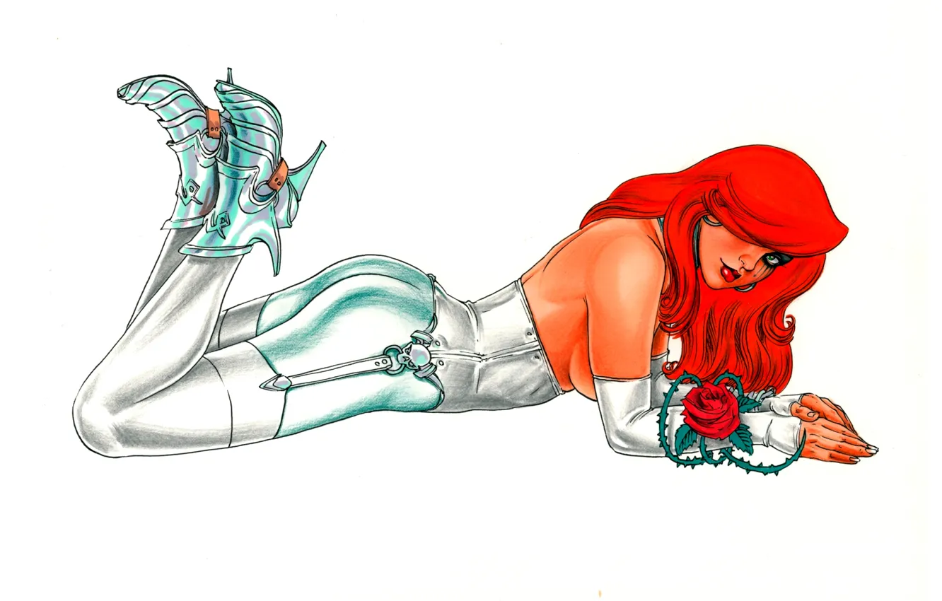 Фото обои взгляд, девушка, роза, комикс, Joseph Michael Linsner