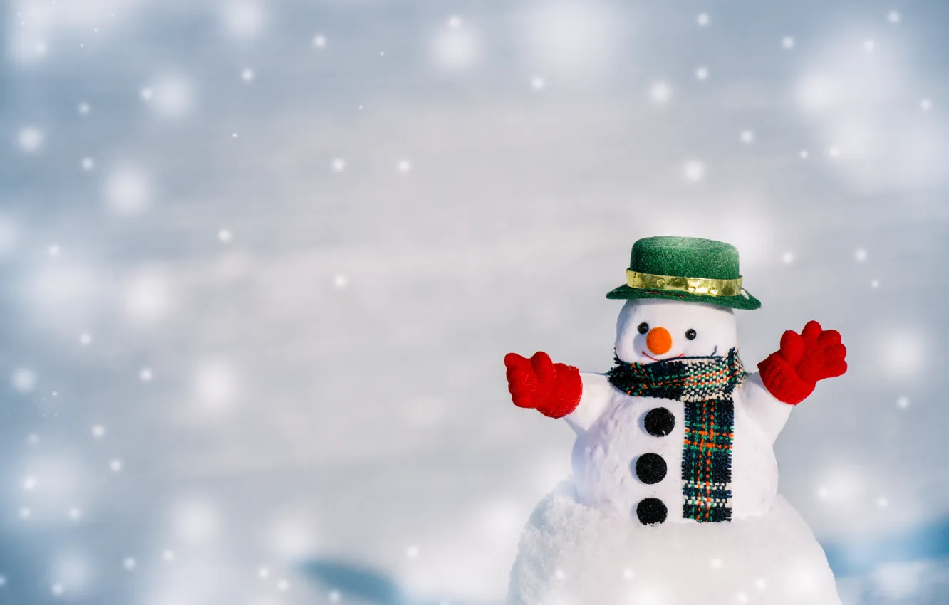 Фото обои зима, снег, снежинки, Новый Год, Рождество, снеговик, happy, Christmas
