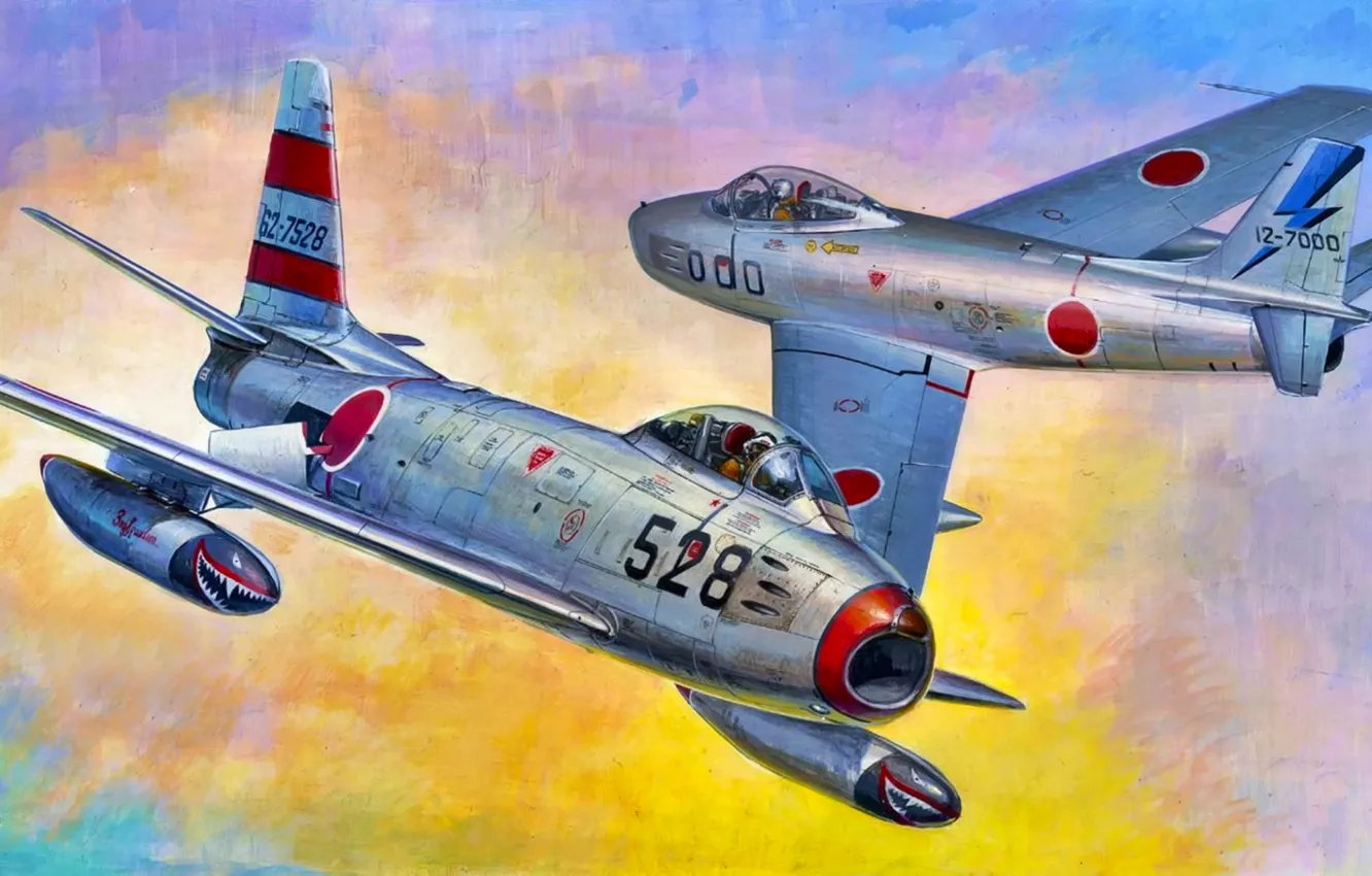 Фото обои war, art, painting, aviation, jet, F-86F-40 Sabre