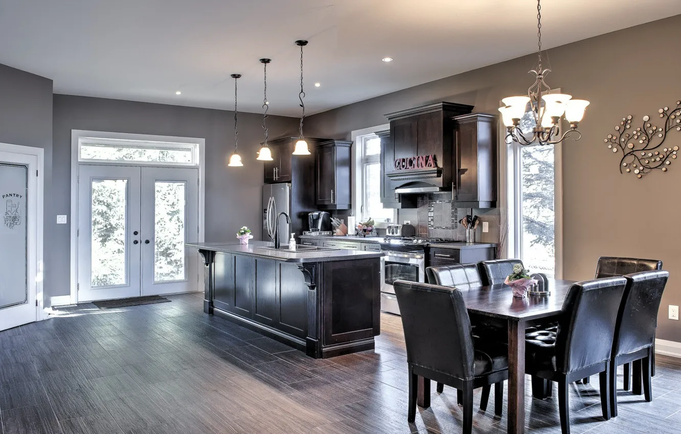 Фото обои дизайн, стол, лампа, интерьер, стул, кухня, люстра, декор