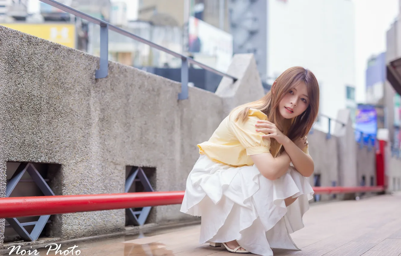 Фото обои город, поза, модель, азиатка, милашка, красивая девушка, beautiful girl, asian
