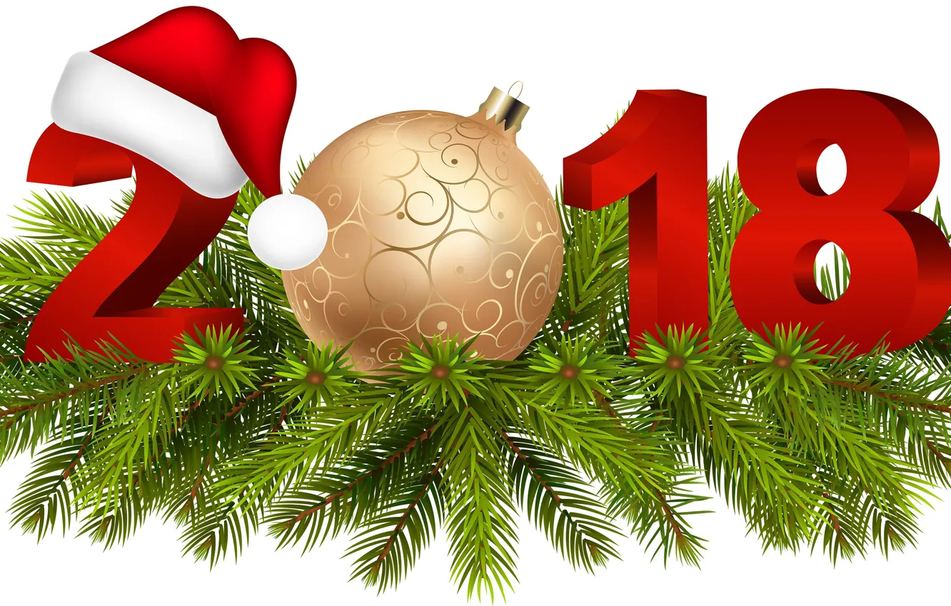 Фото обои елка, шар, Новый год, 2018, New Year, Happy