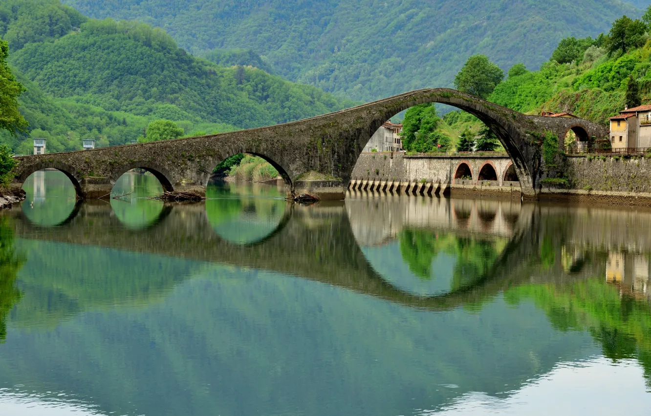 Фото обои мост, природа, река, Италия, Maddalena, Ponte del Diavolo