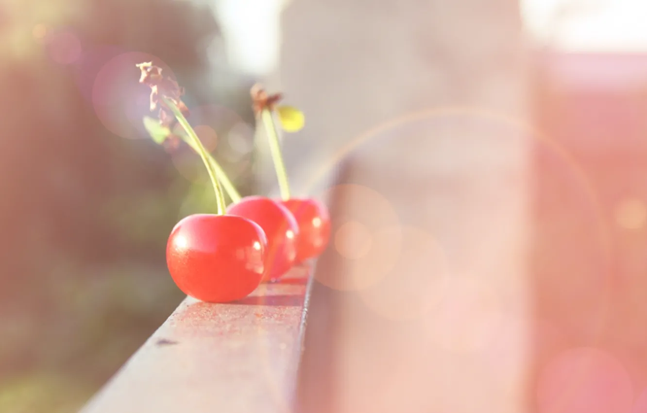 Фото обои лучи, свет, вишня, блики, настроение, ягода, фрукт, балкон