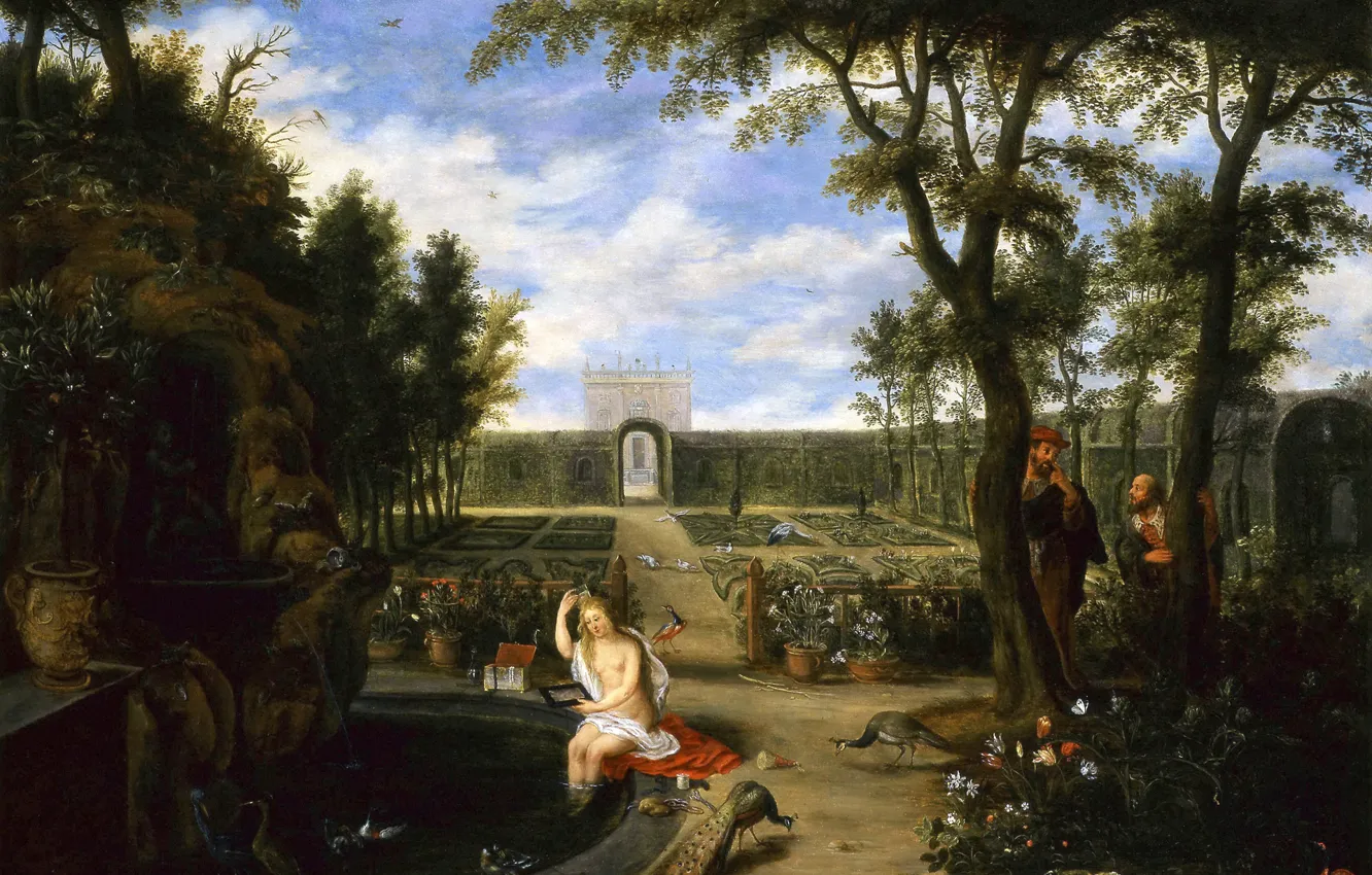 Фото обои картина, мифология, Ян Брейгель младший, Сусанна и Страрцы