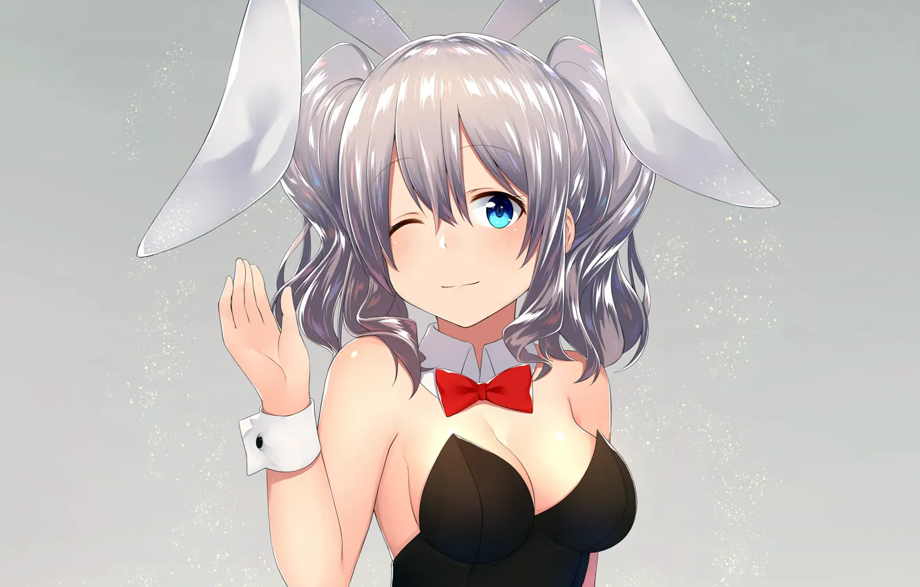 Фото обои girl, sexy, cleavage, boobs, anime, blue eyes, beautiful, short hair