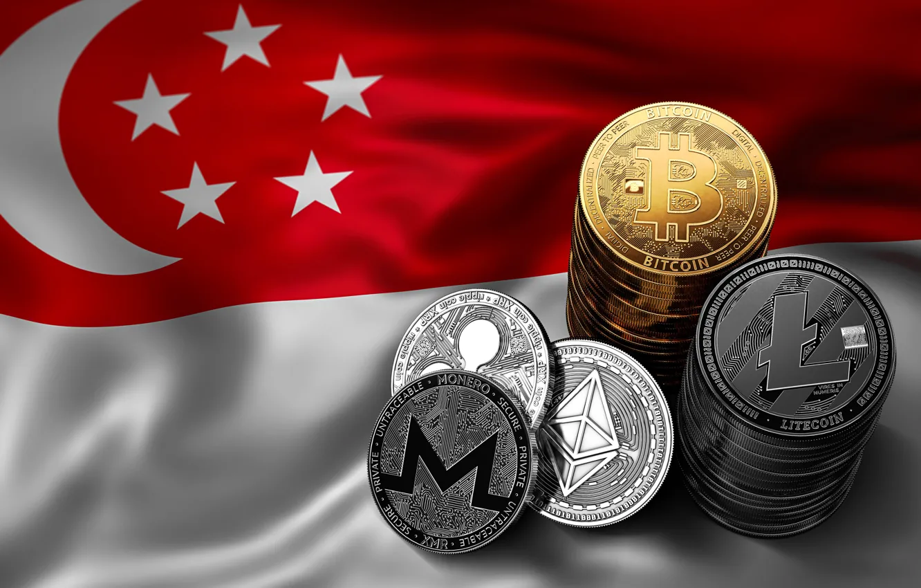 Фото обои размытие, флаг, сингапур, singapore, fon, flag, bitcoin, ripple