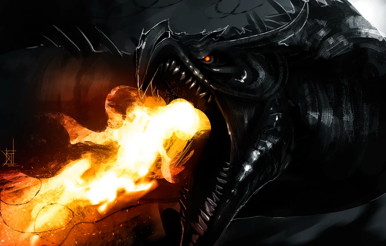 Фото обои пламя, дракон, art, Skyrim, The Elder Scrolls V, by TheRisingSoul, Alduin