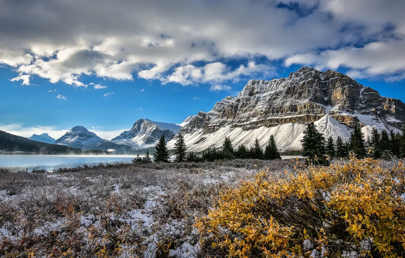 Фото обои Канада, Alberta, Canada, Bow Lake, Crowfoot Mountain