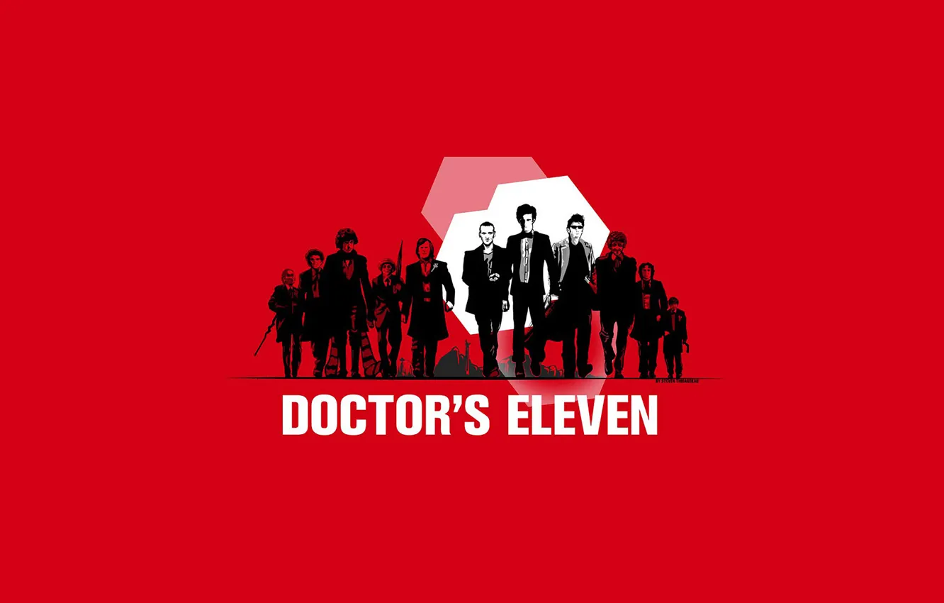 Фото обои арт, пародия, актеры, Doctor Who, красный фон, мужчины, Доктор Кто, Ocean's Eleven
