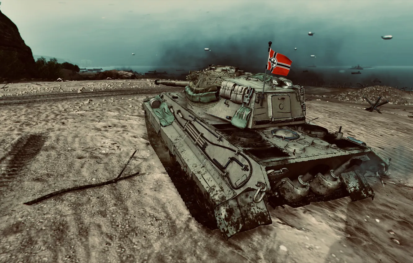 Фото обои HDR, Clouds, Tiger, Game, Tank, Ocean, World of Tanks, Tiger 2