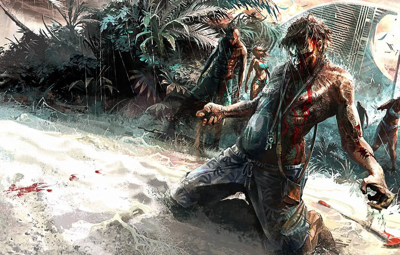 Фото обои zombie, blood, Linux, game, undead, beach, chaos, woman