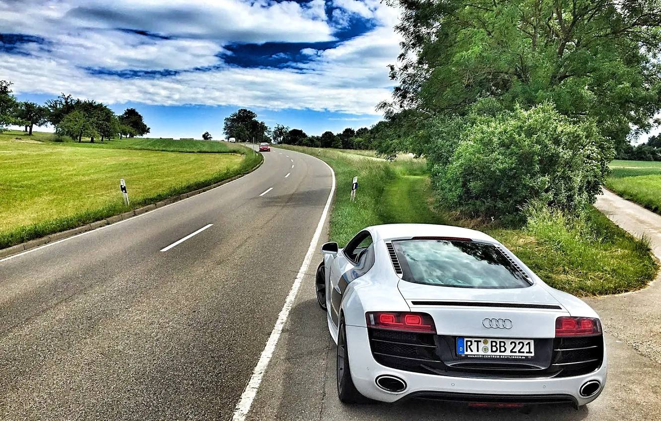 Фото обои дорога, пейзаж, природа, панорама, Audi R8