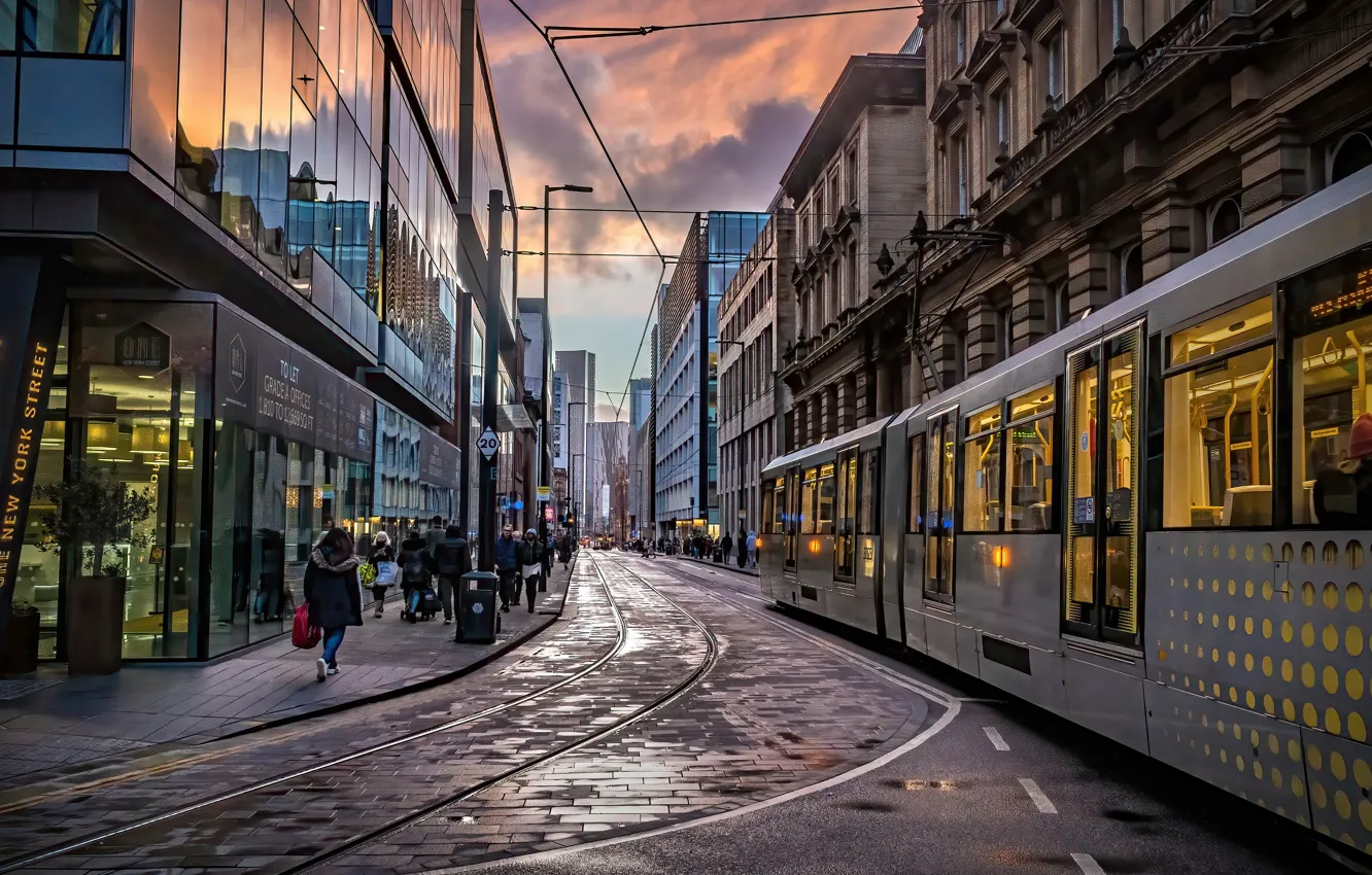 Фото обои город, Manchester, Tram