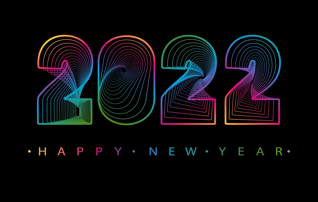 Фото обои colorful, цифры, Новый год, черный фон, new year, happy, neon, figures