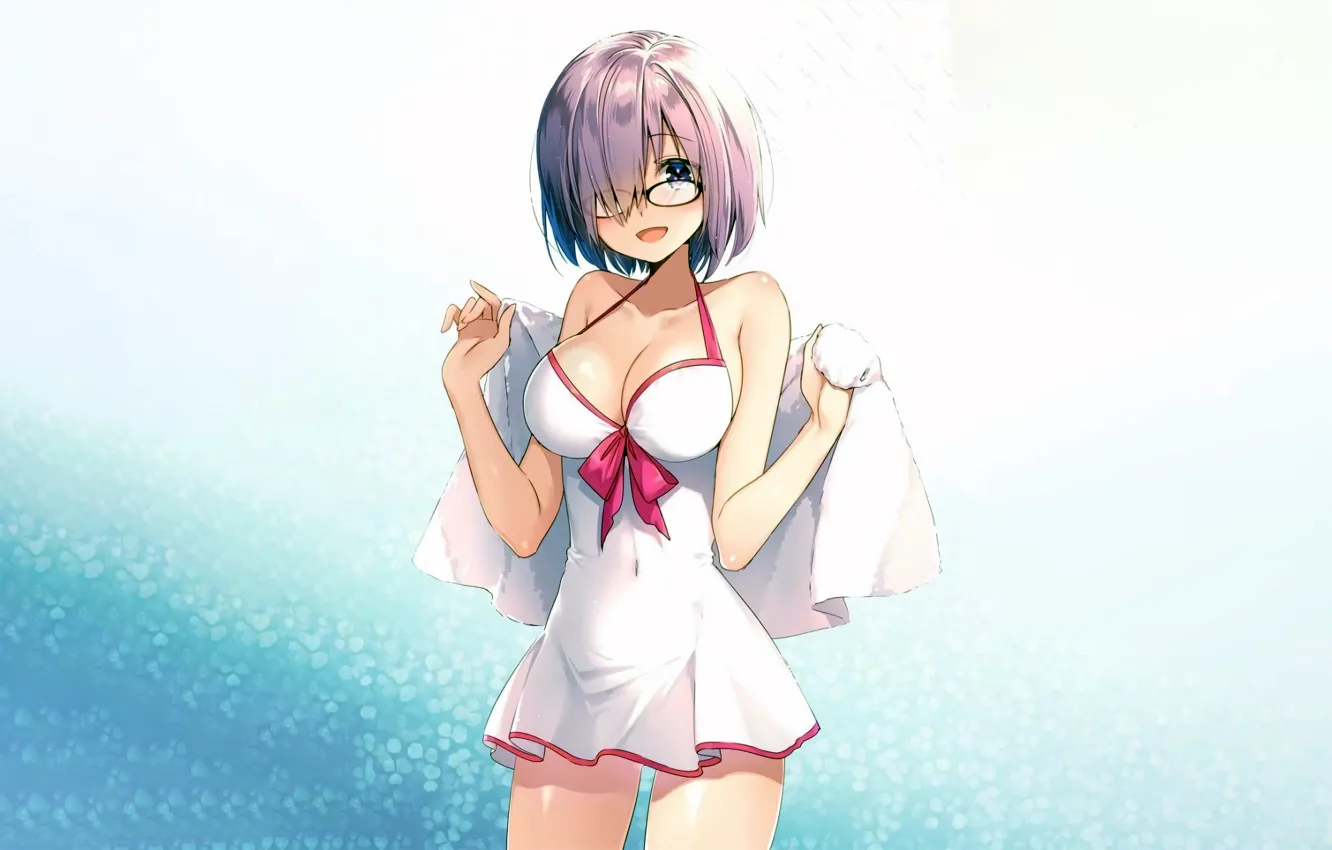 Фото обои girl, sexy, cleavage, dress, sea, boobs, anime, blue eyes