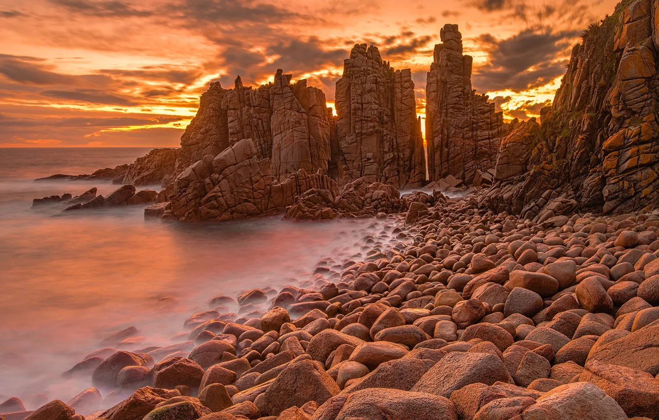 Фото обои море, камни, скалы, Виктория, Австралия, зарево, мыс Вуламай