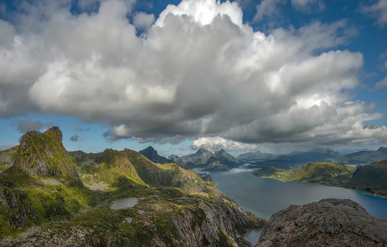 Фото обои море, облака, горы, красота, sea, mountains, clouds, beauty