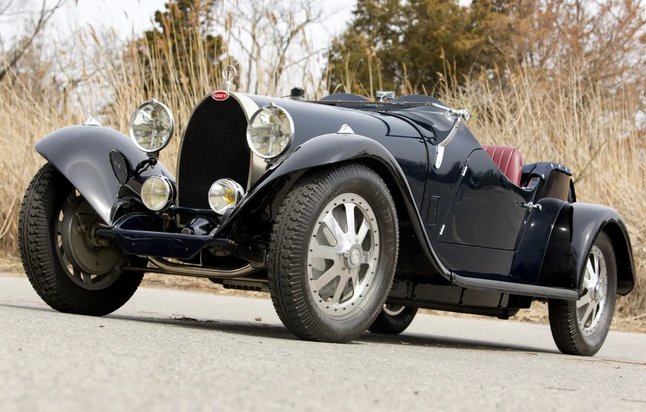 Фото обои ретро, чёрный, Бугатти, Bugatti, передок, 1930, Type 43, Sports Four Seater