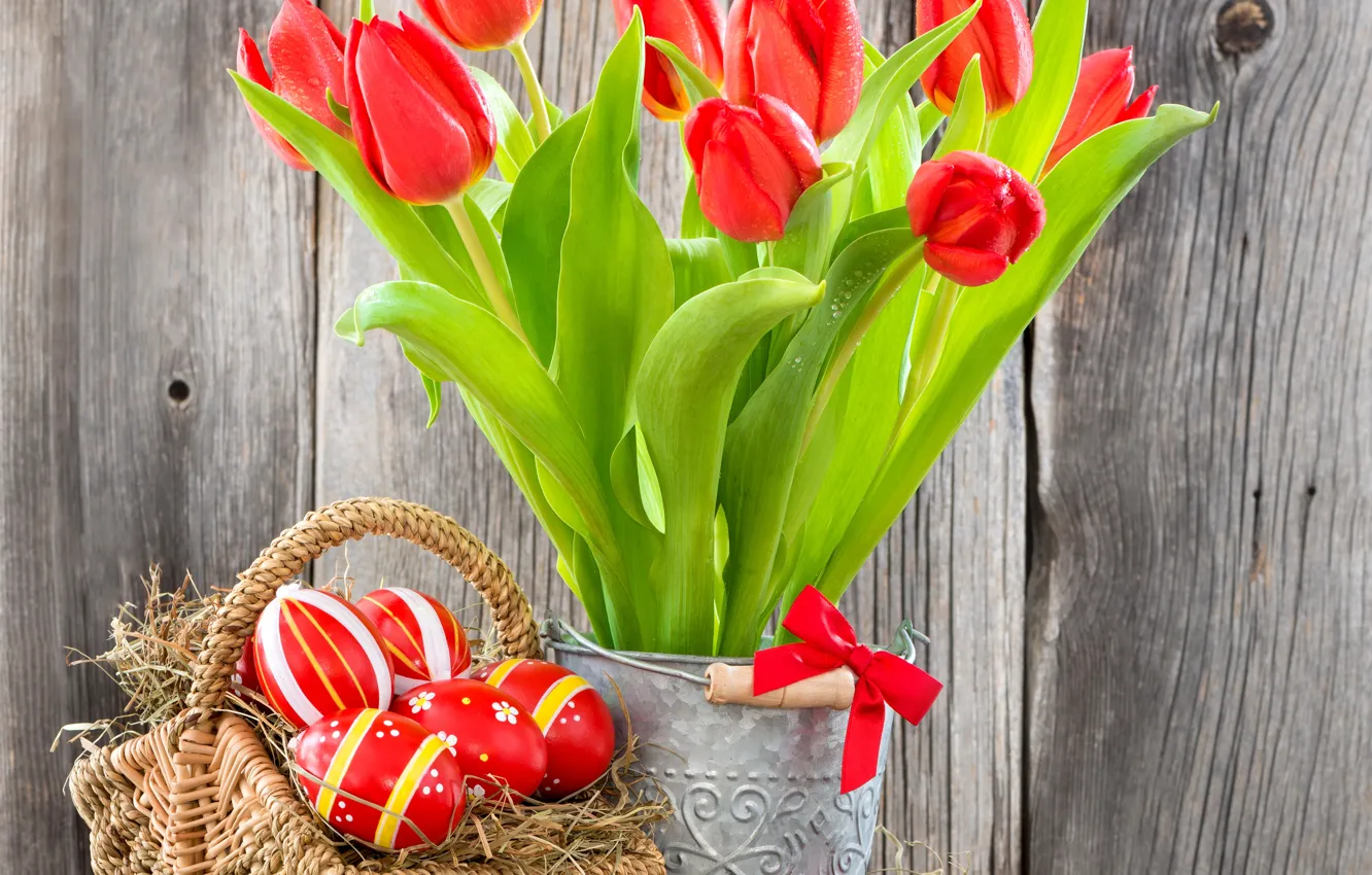 Фото обои яйца, пасха, тюльпаны, red, flowers, tulips, eggs, easter