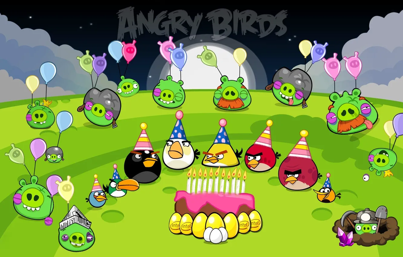 Фото обои angry birds, happy birthday, images