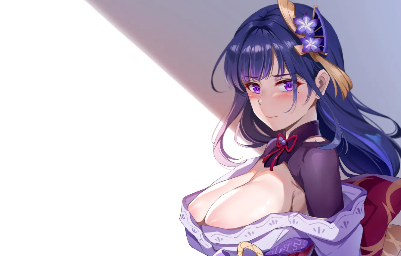Фото обои girl, sexy, yukata, cleavage, long hair, dress, boobs, anime