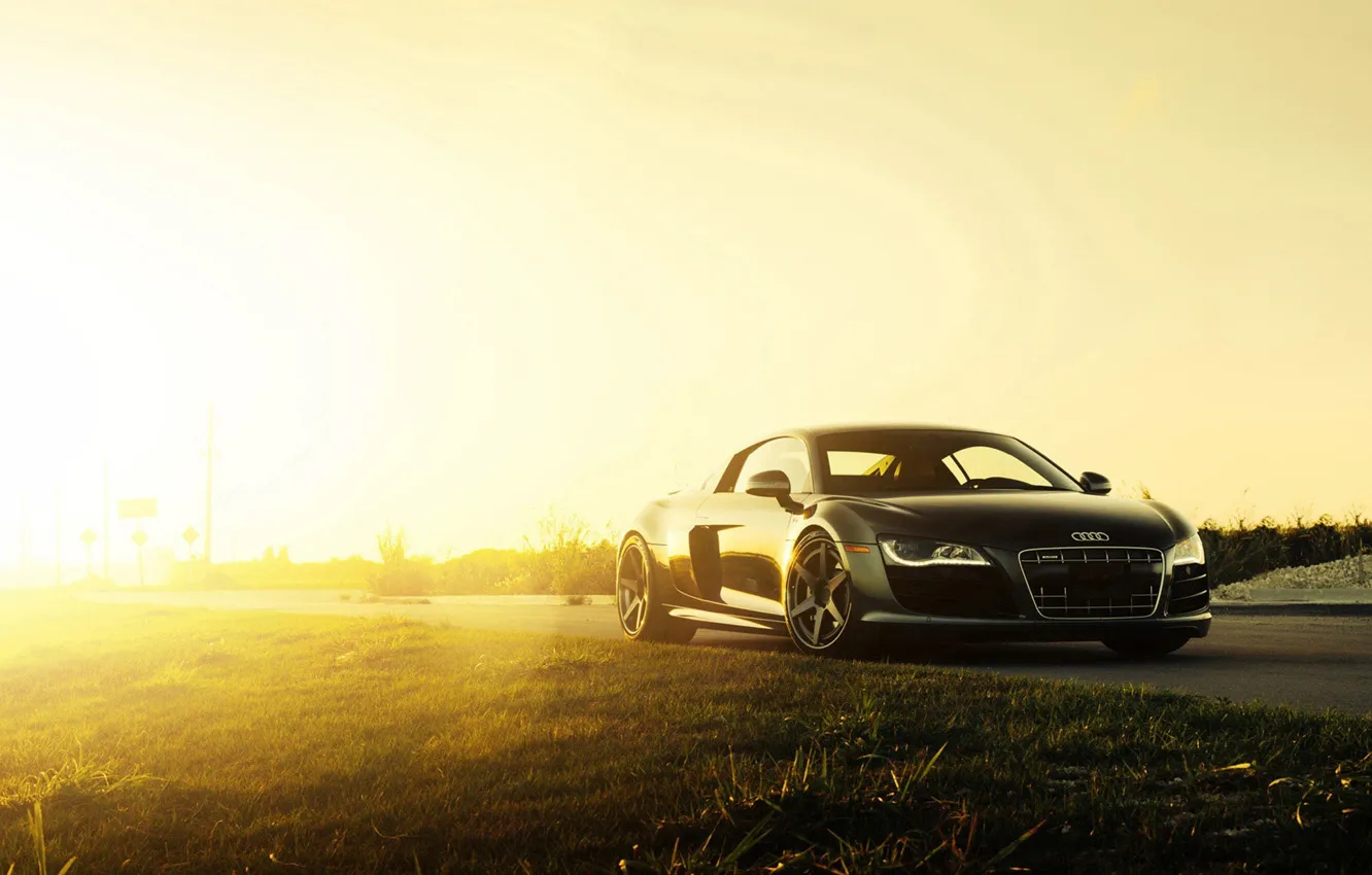 Фото обои Audi, Black, Sun, V10, Supercar, Wheels, ADV.1, 2015