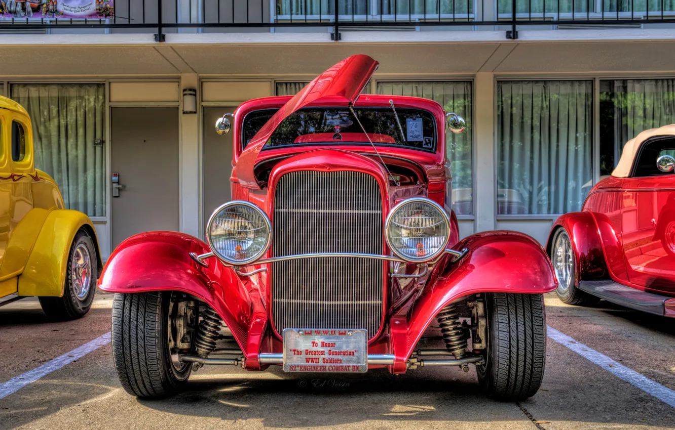 Фото обои Ford, hdr, red, style, retro, coupe, oldtimer