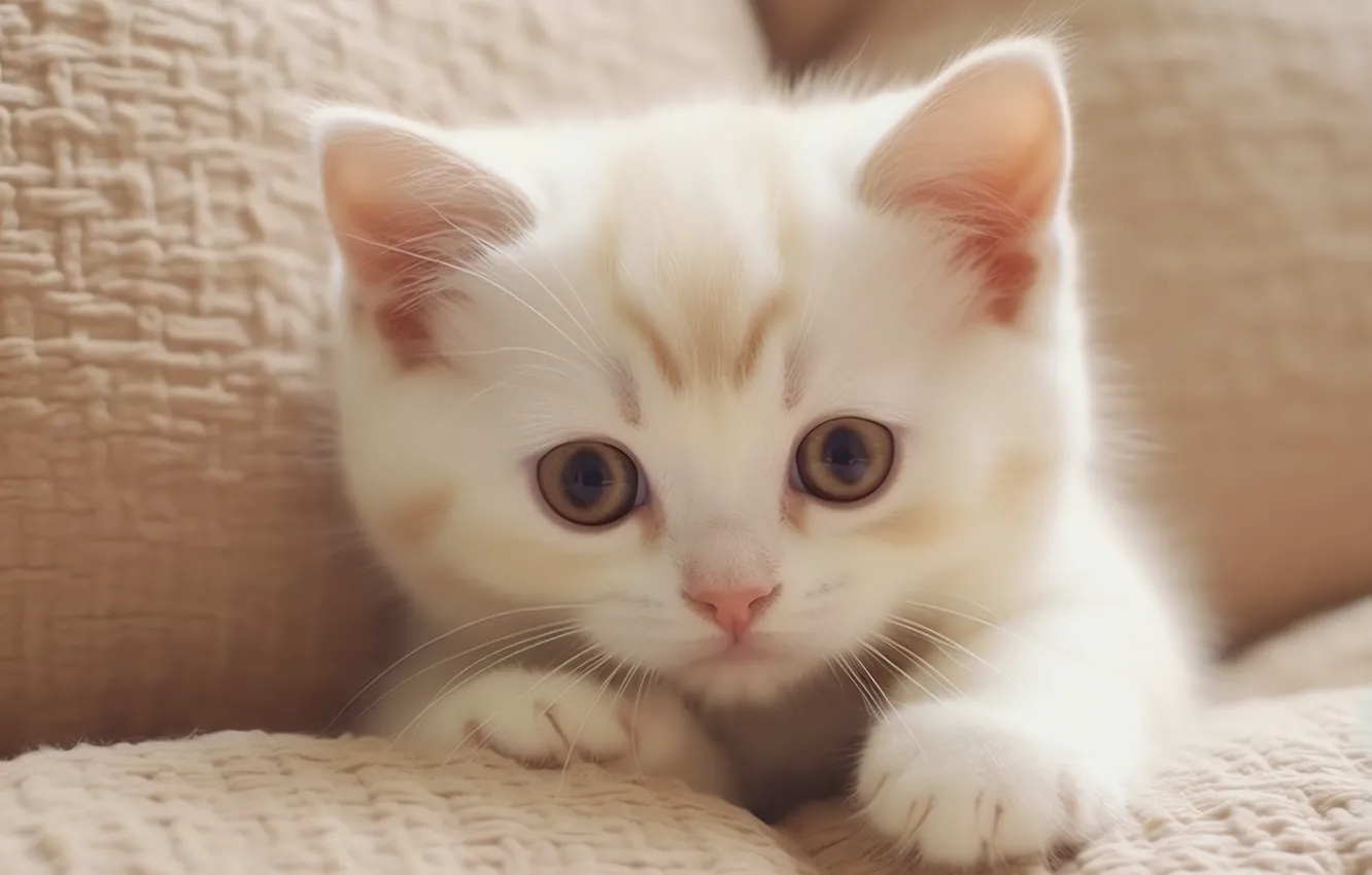 Фото обои кошка, белый, взгляд, поза, котенок, диван, портрет, лапки