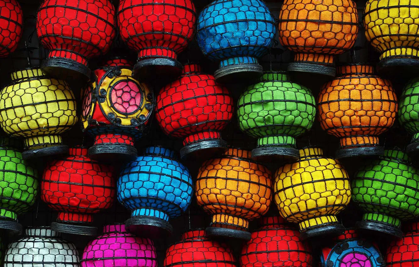 Фото обои краски, Китай, фонарики, рынок, Пекин