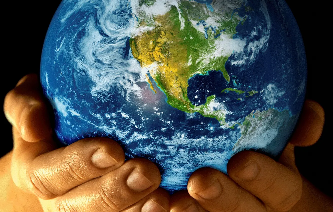 Фото обои планета, руки, Земля