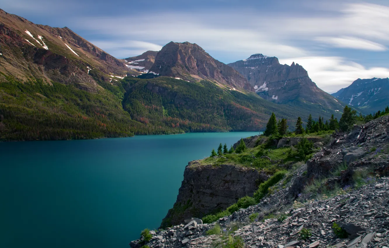 Фото обои пейзаж, горы, природа, озеро, США, леса, национальный парк, Saint Mary Lake
