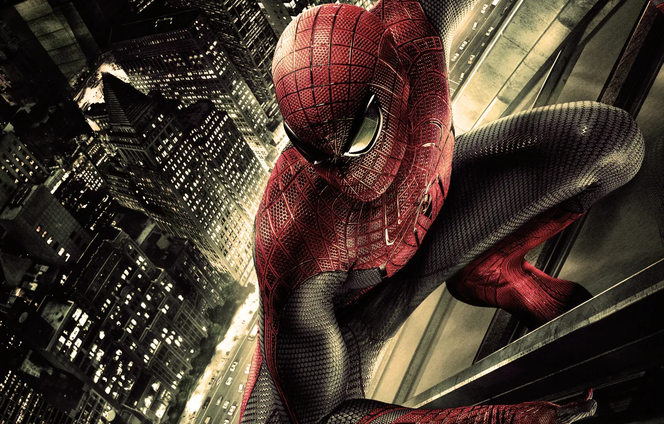 Фото обои машины, небоскреб, костюм, новый человек паук, amazing spider man
