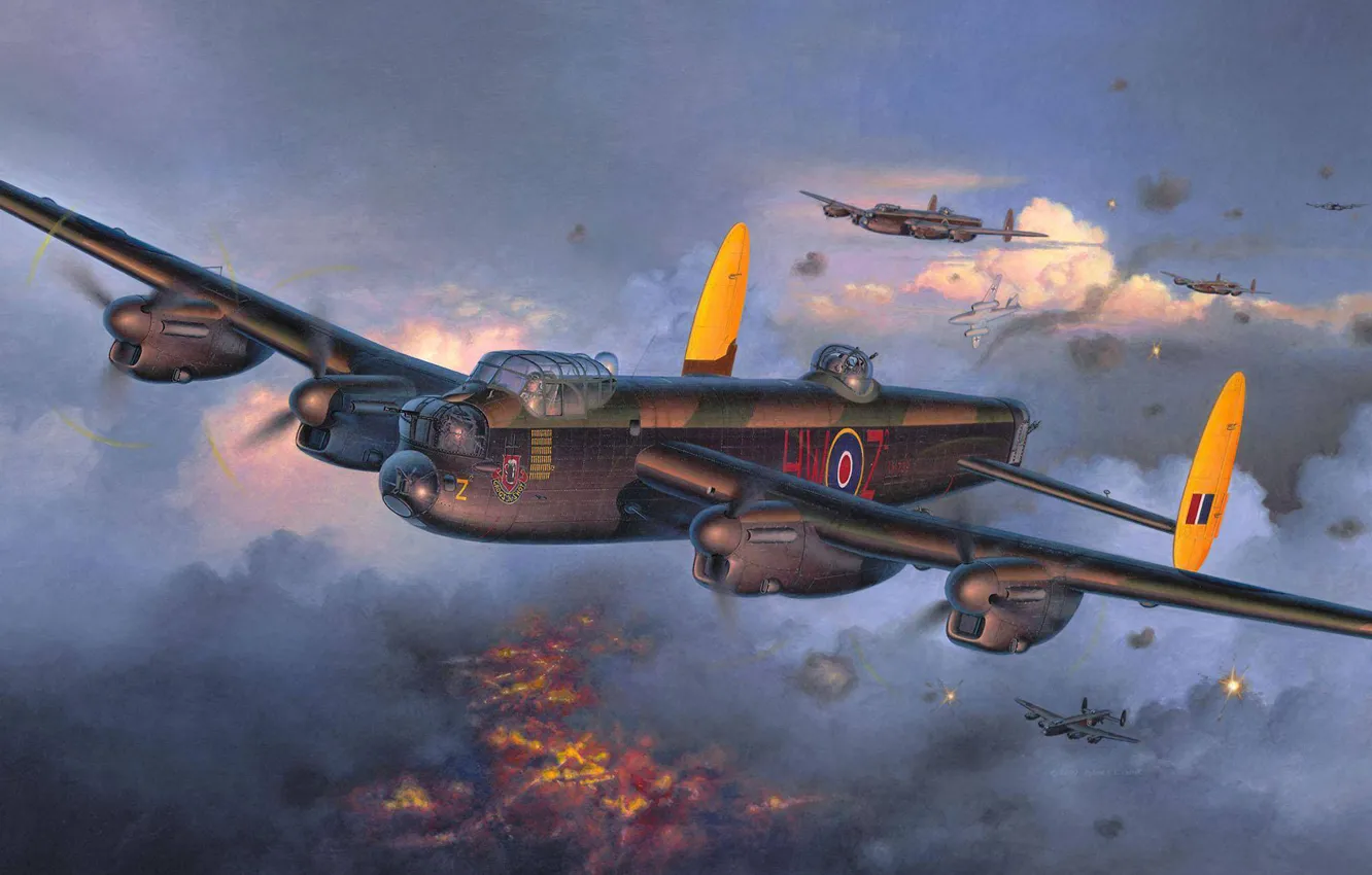 Фото обои рисунок, Авро 683 Ланкастер, британский тяжёлый четырёхмоторный бомбардировщик
