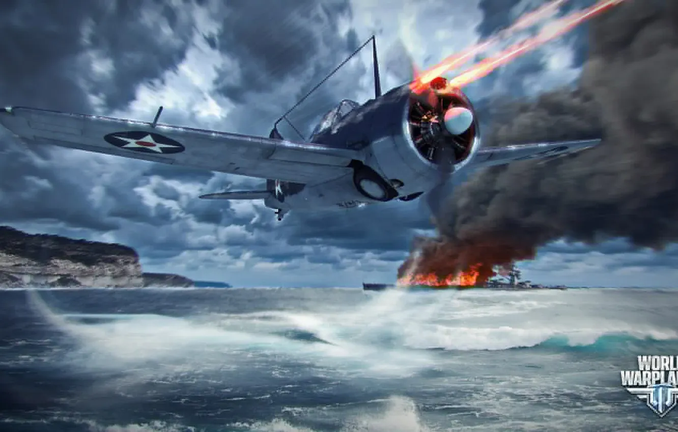 Фото обои самолет, огонь, корабль, aviation, авиа, MMO, Wargaming.net, World of Warplanes