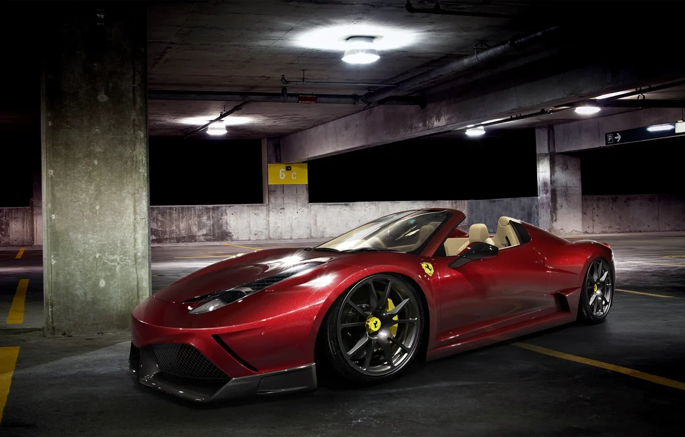 Фото обои car, машина, авто, ночь, Феррари, парковка, Ferrari, суперкар