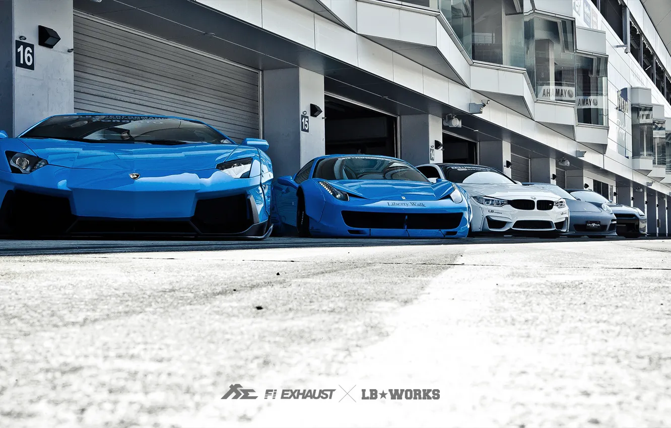 Фото обои машины, тюнинг, Lamborghini, Porsche, BMW, Ferrari, Nissan, гаражи